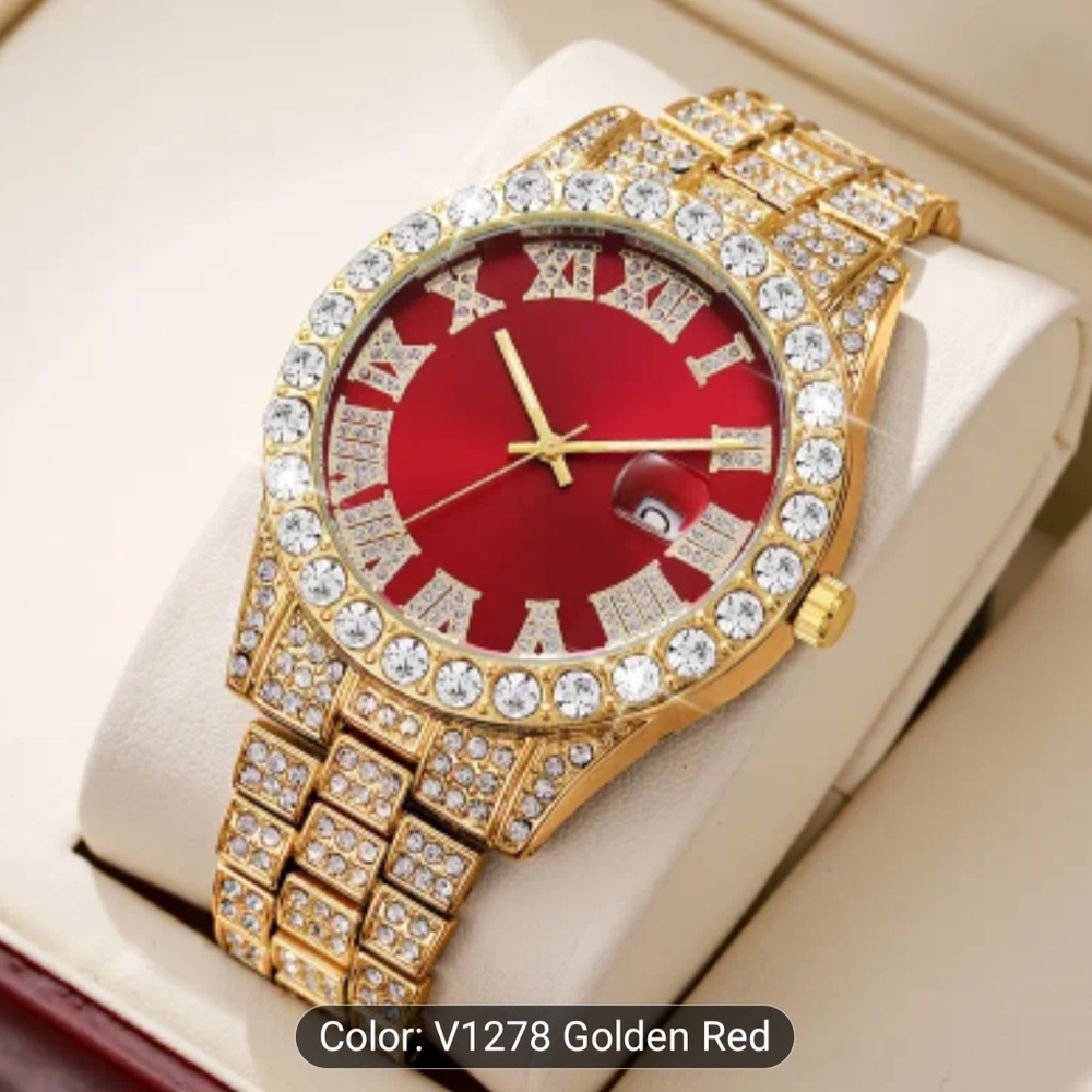 Luxury Gold and Red Men's Watch